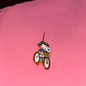 Vintage Aviva Snoopy Pin Riding a bicycle in a blue shirt